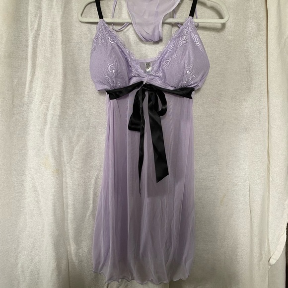 Elegant Lavender Lace Babydoll Set by Black Bow - Picture 1 of 4